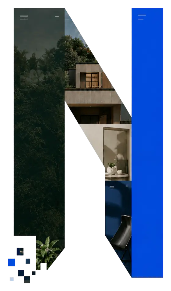 Composição em forma de N reunindo conceitos de sites para arquitetura, clínica integrada e estúdio criativo.